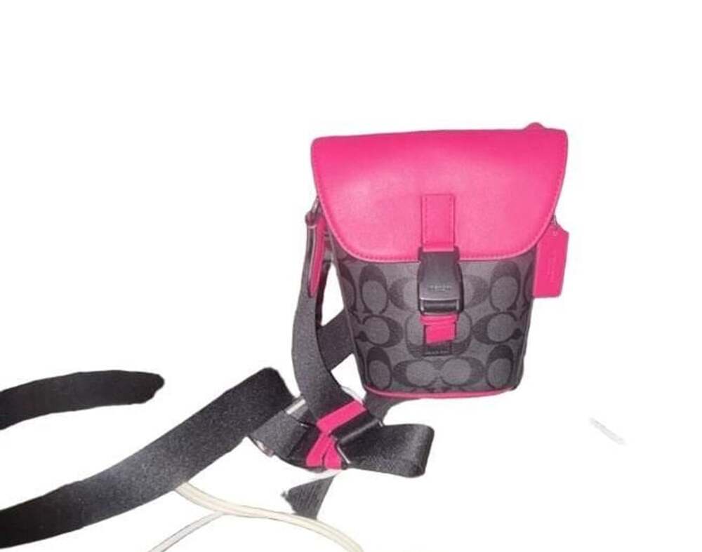 Coach Track Small Flap Crossbody Signature Canvas Hot Pink